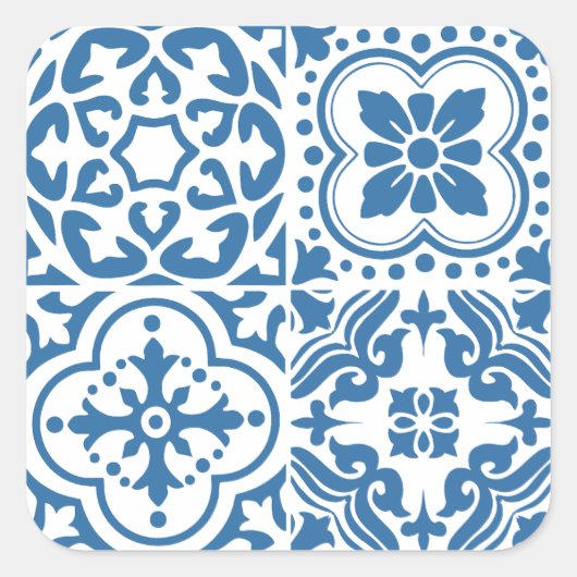 Portugees blauw tegels 2 vierkante sticker (Voorkant)
