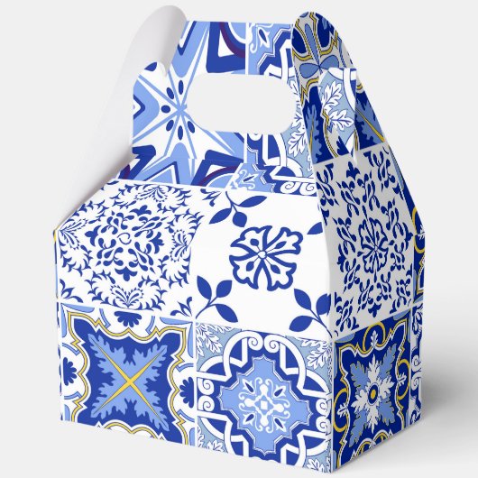 Portugees blauw-wit tegelpatroon gunstcadeau doos bedankdoosjes (Achterkant)