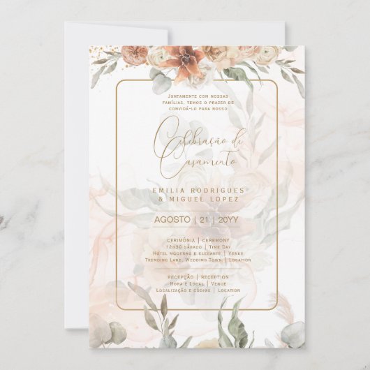 Portugees |  Boho Bruiloft Capim dos Pampas Kaart (Voorkant)