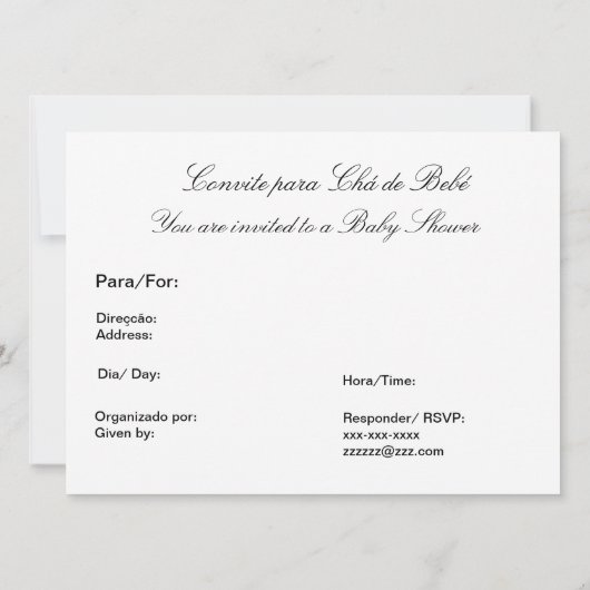 Portugees: Botinhas: Convite Chá de Bebe Kaart (Achterkant)