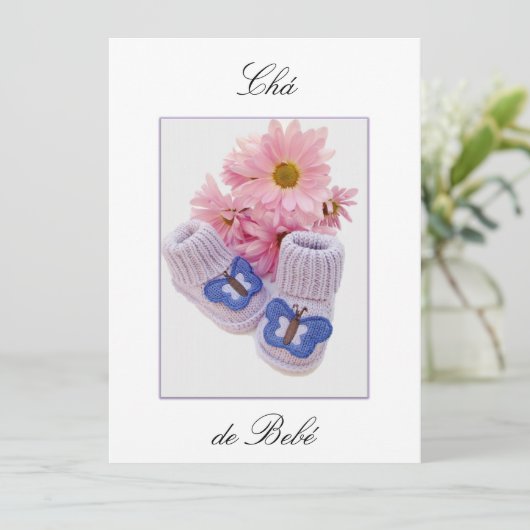 Portugees: Botinhas: Convite Chá de Bebe Kaart (Staand voorkant)