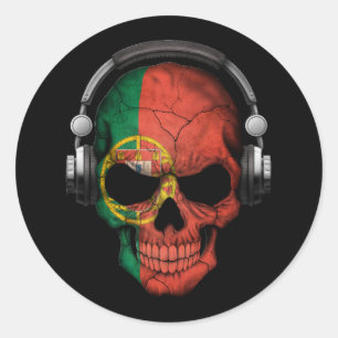 Portugees DJ Skull met Hoofdtelefoon Ronde Sticker