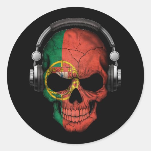  Portugees DJ Skull met Hoofdtelefoon Ronde Sticker (Voorkant)