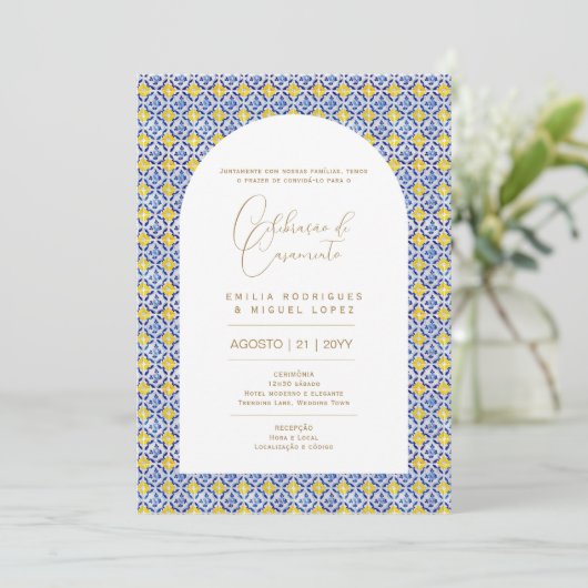 Portugees |  Folkart Bloemige Rusticale Trouwdecor Kaart (Staand voorkant)