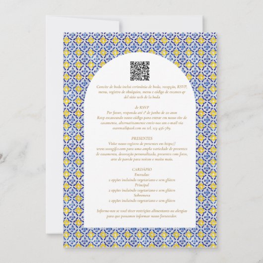 Portugees |  Folkart Bloemige Rusticale Trouwdecor Kaart (Achterkant)