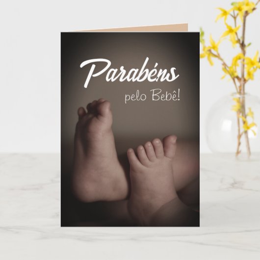 Portugees Gefeliciteerd met Baby Kaart (Gele Bloem)
