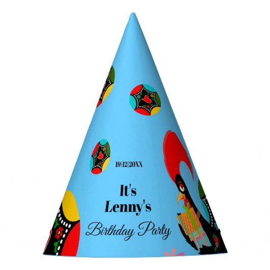 Portugees haan met cadeaus feesthoedjes (Voorkant)