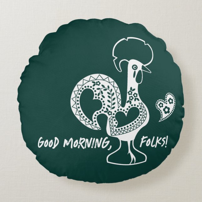 Portugees haan modern silhouet rond kussen (Voorkant)