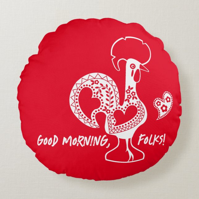 Portugees haan modern silhouet rond kussen (Voorkant)