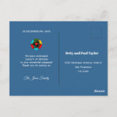 Portugees haan verjaardagsfeestje dank u briefkaart (Achterkant)