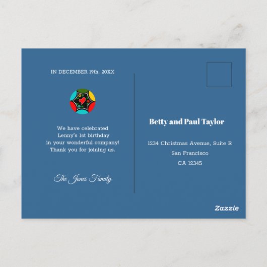 Portugees haan verjaardagsfeestje dank u briefkaart (Achterkant)