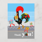 Portugees haan verjaardagsfeestje dank u briefkaart (Voorkant)