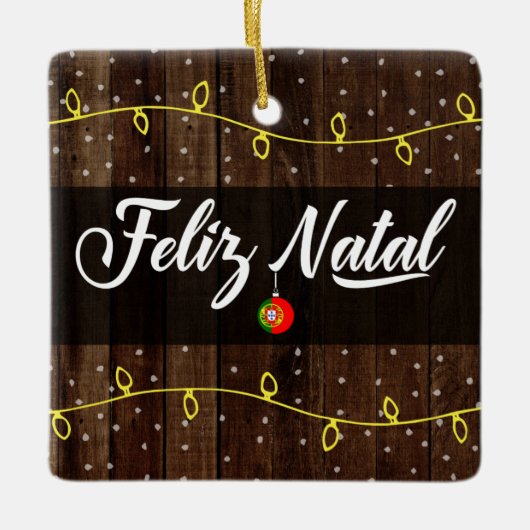 Portugees kerst, Feliz Natal Rustic Keramisch Ornament (Voorkant)