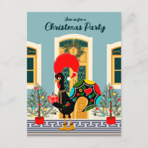 Portugees Kerst Huis Party met Rooster Uitnodiging Briefkaart