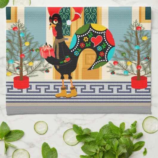 Portugees kerst ingericht huis met haan theedoek (Gevouwen)