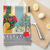 Portugees kerst ingericht huis met haan theedoek (Quarter Fold)