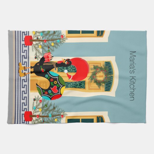 Portugees kerst ingericht huis met haan theedoek (Horizontaal)