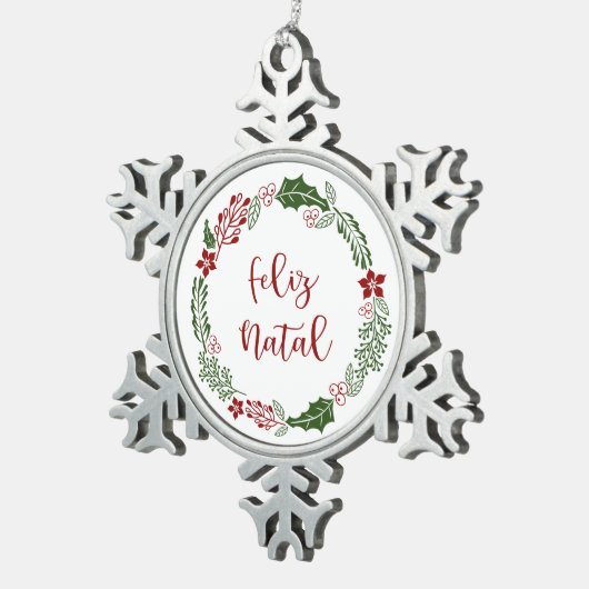 Portugees kerstavond, Feliz Natal Tin Sneeuwvlok Ornament (Rechts)