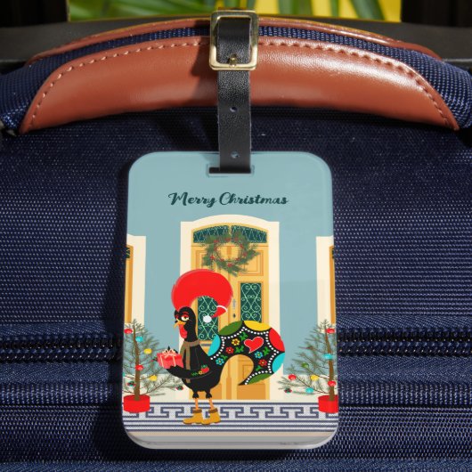 Portugees Kersthuis met Rooster Groeten Bagagelabel (Voorkant Insitu 2)