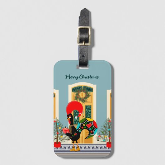 Portugees Kersthuis met Rooster Groeten Bagagelabel (Voorkant (verticaal))