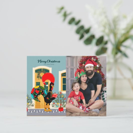 Portugees Kersthuis met Rooster Groeten Briefkaart (Staand voorkant)