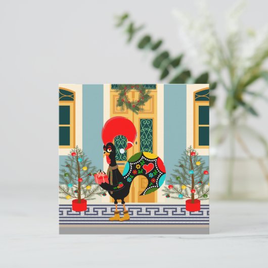 Portugees Kersthuis met Rooster Groeten Kaart (Staand voorkant)