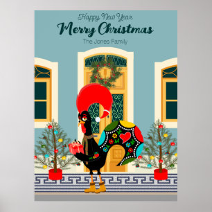Portugees Kersthuis met Rooster Groeten Poster