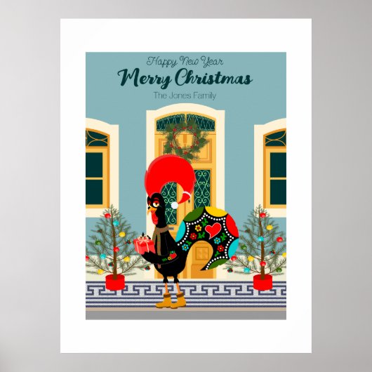 Portugees Kersthuis met Rooster Groeten Poster (Voorkant)