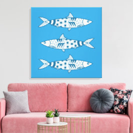 Portugees Lissabon Sardines Pattern Azulejos Blue Canvas Afdruk