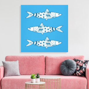 Portugees Lissabon Sardines Pattern Azulejos Blue Canvas Afdruk