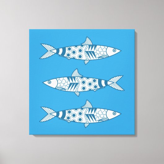 Portugees Lissabon Sardines Pattern Azulejos Blue Canvas Afdruk (Voorkant)