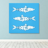 Portugees Lissabon Sardines Pattern Azulejos Blue Canvas Afdruk (Insitu (Houten vloer))