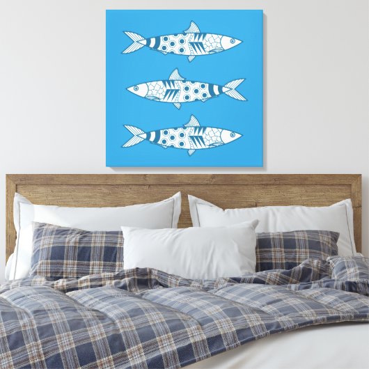 Portugees Lissabon Sardines Pattern Azulejos Blue Canvas Afdruk (Insitu (Slaapkamer))
