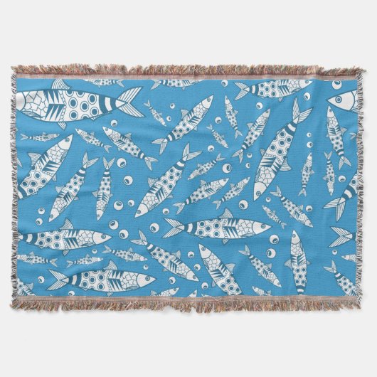 Portugees Lissabon Sardines Pattern Azulejos Blue Deken (Voorkant)