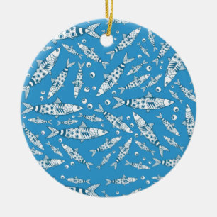 Portugees Lissabon Sardines Pattern Azulejos Blue Keramisch Ornament