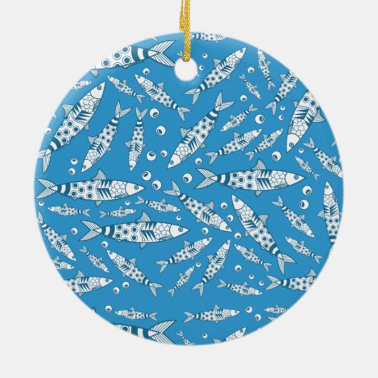 Portugees Lissabon Sardines Pattern Azulejos Blue Keramisch Ornament (Achterkant)