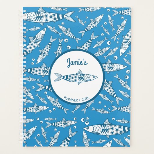 Portugees Lissabon Sardines Pattern Azulejos Blue Planner (Voorkant)