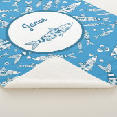 Portugees Lissabon Sardines Pattern Azulejos Blue Sherpa Deken (3/4)