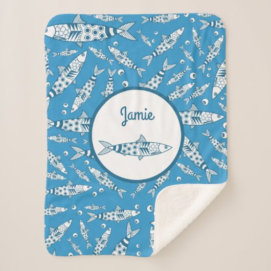 Portugees Lissabon Sardines Pattern Azulejos Blue Sherpa Deken (Voorkant)