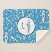 Portugees Lissabon Sardines Pattern Azulejos Blue Sherpa Deken (Voorkant (horizontaal))