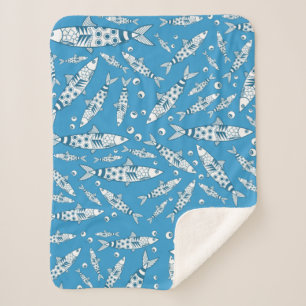 Portugees Lissabon Sardines Pattern Azulejos Blue Sherpa Deken