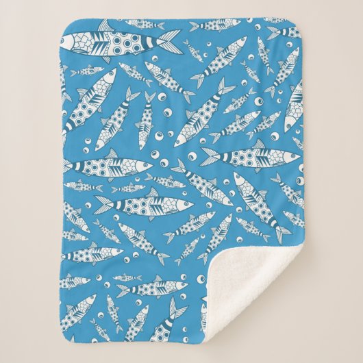 Portugees Lissabon Sardines Pattern Azulejos Blue Sherpa Deken (Voorkant)