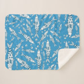 Portugees Lissabon Sardines Pattern Azulejos Blue Sherpa Deken (Voorkant (horizontaal))