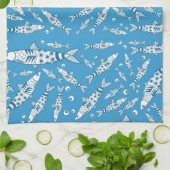 Portugees Lissabon Sardines Pattern Azulejos Blue Theedoek (Gevouwen)