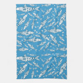 Portugees Lissabon Sardines Pattern Azulejos Blue Theedoek (Verticaal)