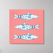 Portugees Lissabon Sardines Pattern Azulejos Pink Canvas Afdruk (Voorkant)