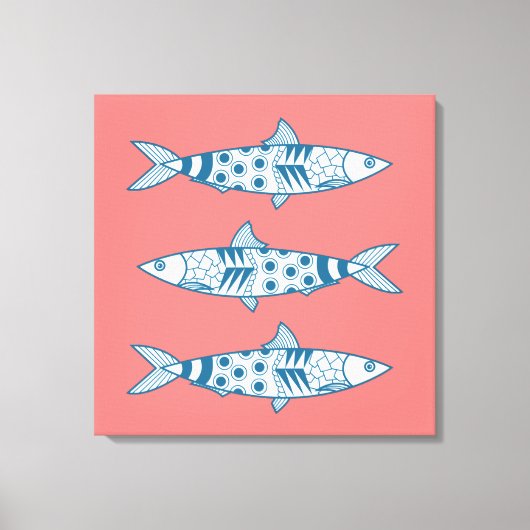 Portugees Lissabon Sardines Pattern Azulejos Pink Canvas Afdruk (Voorkant)