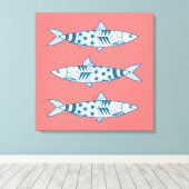 Portugees Lissabon Sardines Pattern Azulejos Pink Canvas Afdruk (Insitu (Houten vloer))