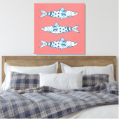 Portugees Lissabon Sardines Pattern Azulejos Pink Canvas Afdruk (Insitu (Slaapkamer))