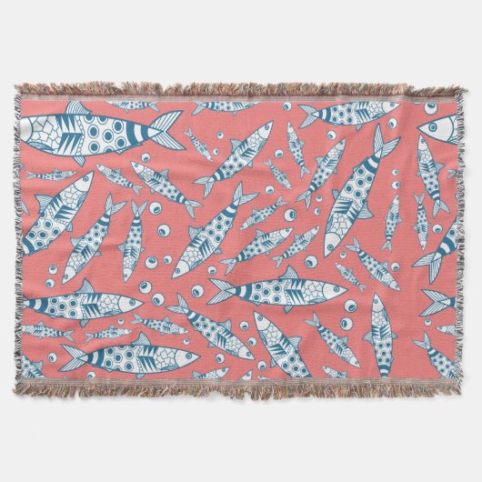 Portugees Lissabon Sardines Pattern Azulejos Pink Deken (Voorkant)